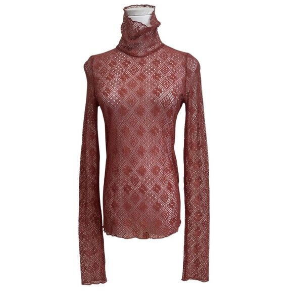 FREE PEOPLE INTIMATELY TRIBECA SWEET MEMORIES LACE TURTLENECK SHEER TOP - S - Picture 2 of 10